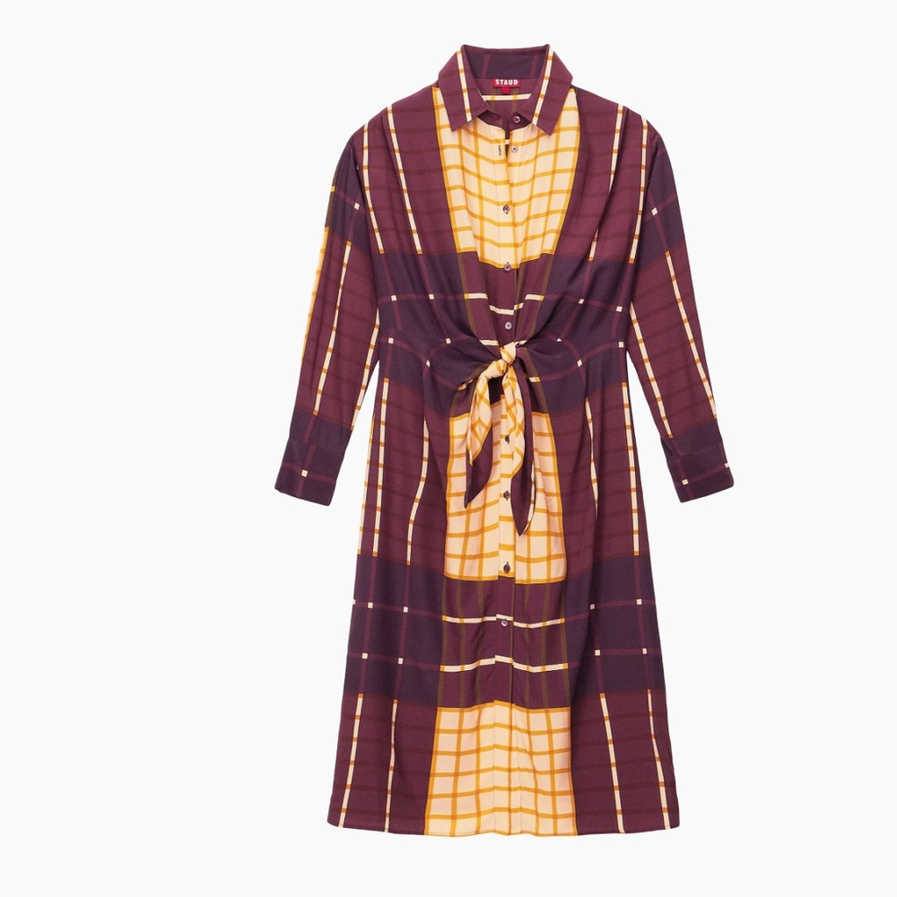 NWT STAUD Elsa button front maroon shirt dress - Picture 3 of 10